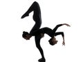 Two women contortionist exercising gymnastic yoga silhouette