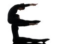 Two women contortionist exercising gymnastic yoga silhouette