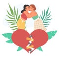 Two women couple connecting heart halves vector