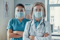 Two women coworkers in medical uniform