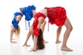 Two women dance on a white background