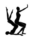 Two women doing yoga. Two black silhouettes of persons Royalty Free Stock Photo