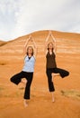 Two Women Doing Yoga Orange Rocks