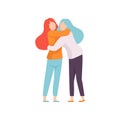 Two Women Embracing Each Other, Happy Meeting, People Celebrating Event, Best Friends, Friendship Concept Vector Royalty Free Stock Photo