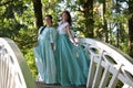 Two women in evening dresses