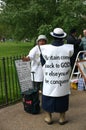 Two women standing in Speakers Corner, Hyde Park, London,UK.