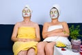 Two women with facial mask at spa