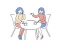 Two women having a conversation over coffee. Vector illustration Royalty Free Stock Photo