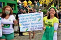 Two women holding a banner written: `President Bolsonaro, do whatever it takes, we trust you` Royalty Free Stock Photo