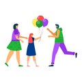 Two women and a little girl with balloons, happy family celebrating. Mother, daughter, and aunt enjoying a party time