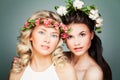 Two Women with Long Curly Hair, Perfect Skin and Summe Royalty Free Stock Photo