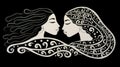 Two women with long hair and a pattern on their faces, AI Royalty Free Stock Photo