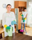 Two women make cleaning together