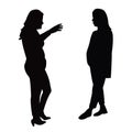 Two women making chat, body silhouette vector