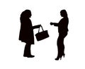 Two women making chat, body silhouette vector