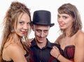 Two women and a man in disguise vampire