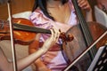 Two women playing violin and cello in a chamber orchestra