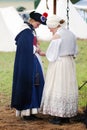 Two women reenactors at Borodino battle historical reenactment in Russia Royalty Free Stock Photo