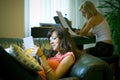 Two women relaxing at home