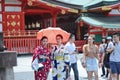 Two women's kimonos enjoy to respect belief by beautiful mind within Fushimi Inari shrine in Kyoto,Japan. Royalty Free Stock Photo