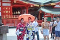 Two women`s kimonos enjoy to respect ,Fushimi Inari shrine.