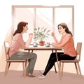 two women sitting chatting over a cup of tea in a cozy environment 2