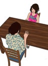 Women Talk Front of Table