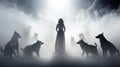 Mysterious Woman Emerges From White Fog With Shadows Of Dogs