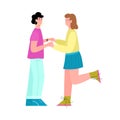 Two women standing holding hands, flat cartoon vector illustration isolated. Royalty Free Stock Photo