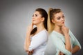 Two women thinking about something Royalty Free Stock Photo