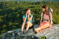 Two women is trekking in the Crimea mountains