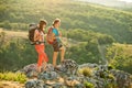 Two women is trekking in the Crimea mountains