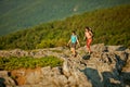 Two women is trekking in the Crimea mountains