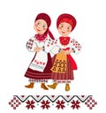 Two women in the Ukrainian national costumes dance