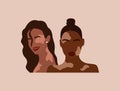 Two women with vitiligo of different nationalities together.Abstract faceless potrait of female. Pigmentation