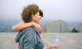 Two women walking by sea pier Royalty Free Stock Photo