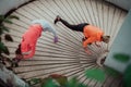 Two women warming up together and preparing for a morning run in an urban environment. Selective focus Royalty Free Stock Photo