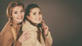 Two women wearing light brown coats Royalty Free Stock Photo