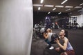 Two women working out with medicine balls at the gym Royalty Free Stock Photo