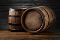 Two wooden barrels on table Royalty Free Stock Photo