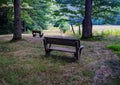 Two Wooden Benches by an Open Field