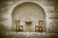 Two wooden chairs and table Royalty Free Stock Photo