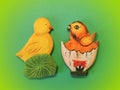 Two wooden chicken. Easter decorations