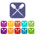 Two wooden crossed oars icons set flat Royalty Free Stock Photo