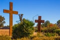 Two Wooden Crosses Against Blue Sky Background Royalty Free Stock Photo