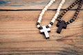 Two wooden crosses. Religion, prejudice, prohibition and faith concept