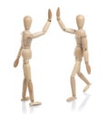 Two wooden dummy greet Royalty Free Stock Photo