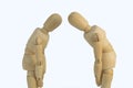 Two wooden figure bow eachother concept