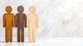 Two wooden figures on marble, exploring connection, symbolism, and artistic representation in a minimalist style