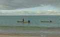 Two wooden fishing boats at sea Royalty Free Stock Photo